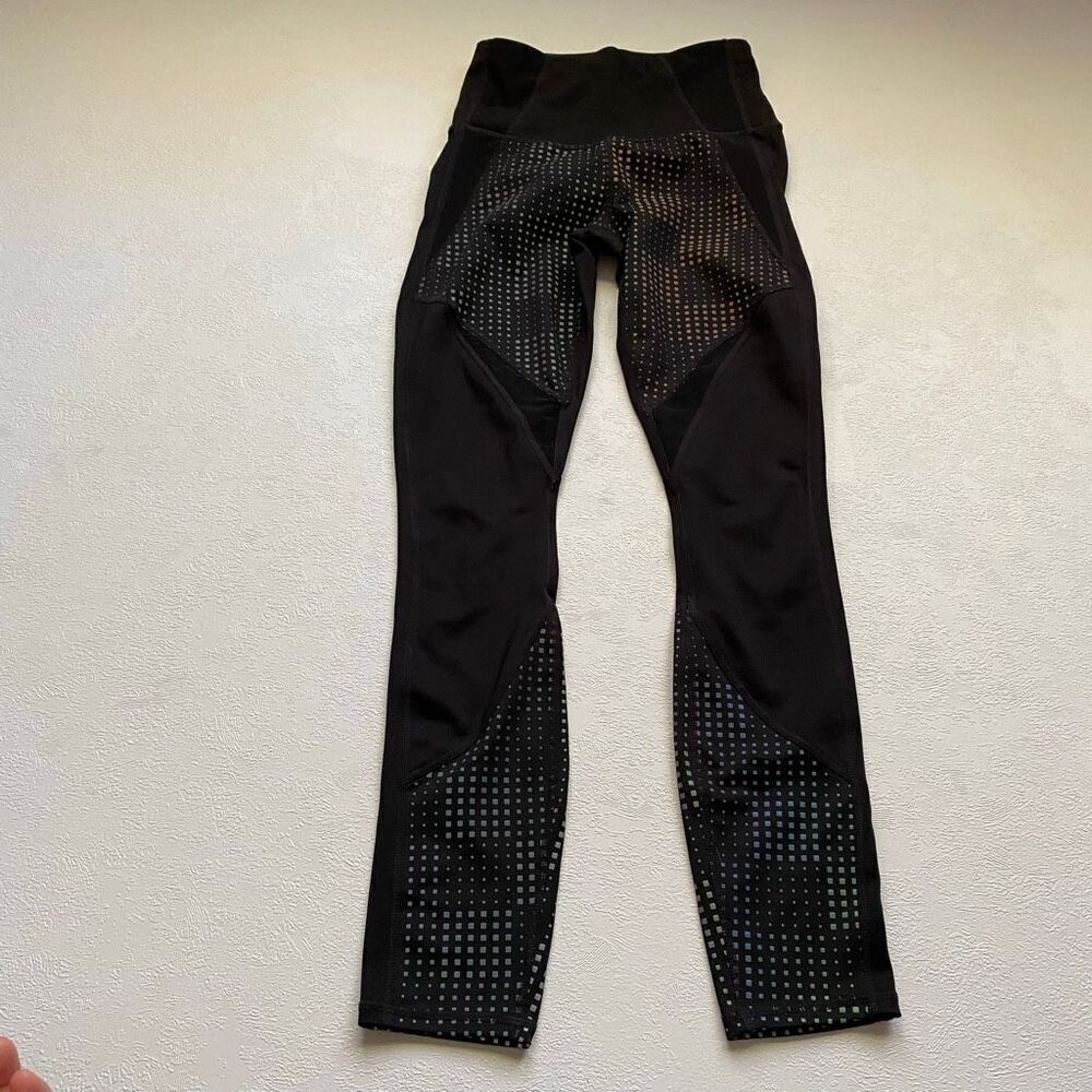 Athleta Reflective Black Mesh Panel Leggings Women’s XXS High Rise Compression A